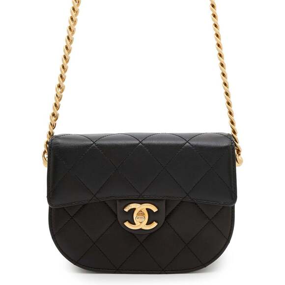 CHANEL Handbags - Chanel Chain Shoulder Bag with Coco Mark and Matelasse Lambskin, AS2484, Black